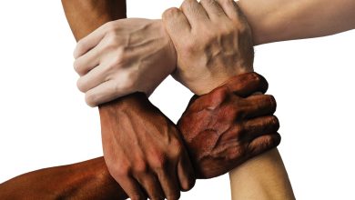 Mãos de diferentes pessoas unidas, simbolizando apoio, cooperação e solidariedade.